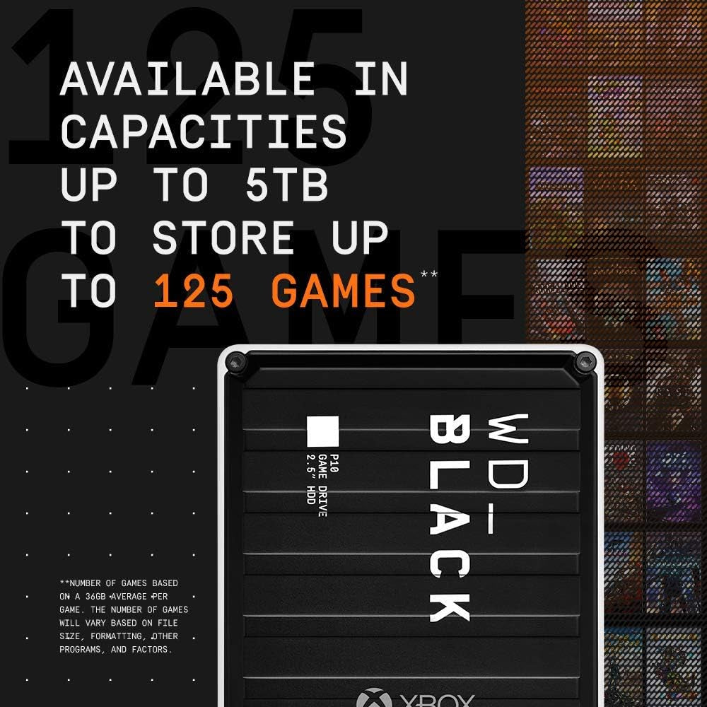 4TB P10 Game Drive for Xbox - 1-Month Xbox Game Pass, Portable External Hard Drive for On-The-Go Access to Your Xbox Game Library - WDBA5G0040BBK-WESN